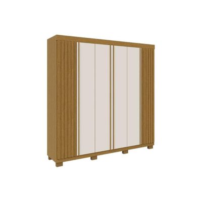 Guarda Roupa Casal 6 Portas (2 Ripadas) e 6 Gavetas Eliza Branco/Cinamomo - ACP