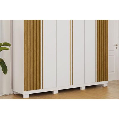 Guarda Roupa Casal 6 Portas (2 Ripadas) e 6 Gavetas Eliza Branco/Cinamomo - ACP