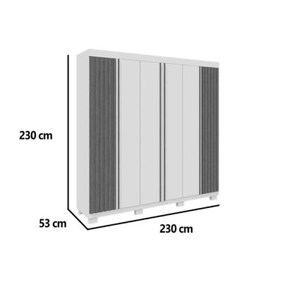 Guarda Roupa Casal 6 Portas (2 Ripadas) e 6 Gavetas Eliza Branco/Cinamomo - ACP
