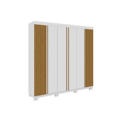 Guarda Roupa Casal 6 Portas (2 Ripadas) e 6 Gavetas Eliza Branco/Cinamomo - ACP
