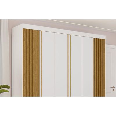 Guarda Roupa Casal 6 Portas (2 Ripadas) e 6 Gavetas Eliza Branco/Cinamomo - ACP
