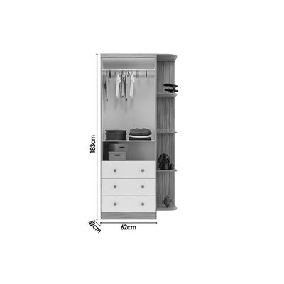 Guarda Roupa Infantil c/ 2 Portas Cristal e 3 Gavetas Tedy Branco - Peroba