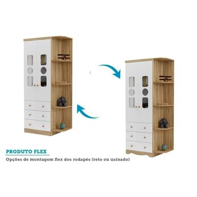 Guarda Roupa Infantil c/ 2 Portas Cristal e 3 Gavetas Tedy Branco - Peroba