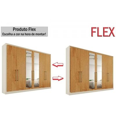 Guarda Roupa Casal 6 Portas (2 c/ Espelho) e 6 Gavetas Argos Off White/Peroba - Europa