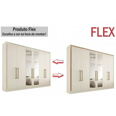 Guarda Roupa Casal 6 Portas (2 c/ Espelho) e 6 Gavetas Argos Off White/Peroba - Europa