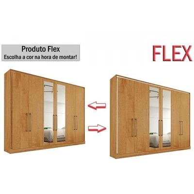 Guarda Roupa Casal 6 Portas (2 c/ Espelho) e 6 Gavetas Argos Off White/Peroba - Europa