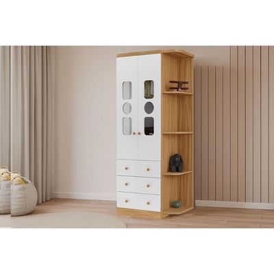 Guarda Roupa Infantil c/ 2 Portas Cristal e 3 Gavetas Tedy Branco - Peroba