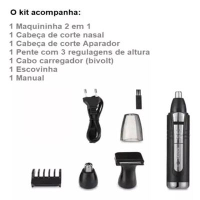 Maquina Recarregável para Barba Pêlos Nariz Sobrancelha Orelha Costeleta KM-6511