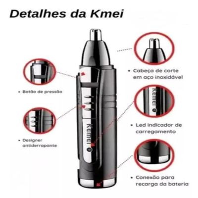 Maquina Recarregável para Barba Pêlos Nariz Sobrancelha Orelha Costeleta KM-6511