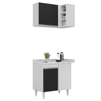 Armário De Cozinha Modulado De Canto Esquerdo 4 Peças Cp50 Balcão Com Tampo Branco-preto - Lumil