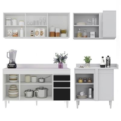 Armário De Cozinha Modulado De Canto Esquerdo 4 Peças Cp50 Balcão Com Tampo Branco-preto - Lumil