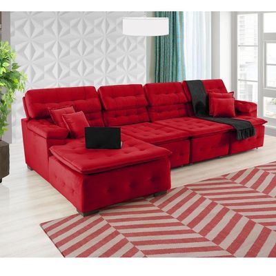 Sofá Orlando 3.45x1.50m Com Chaise, Retrátil E Reclinável - Vermelho