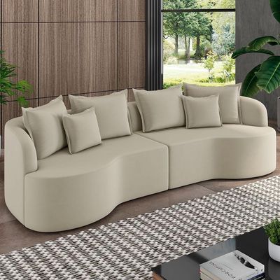 Sofá 3 Lugares Orgânico Living 230cm Ekos K01 Veludo Bege - Lyam Decor