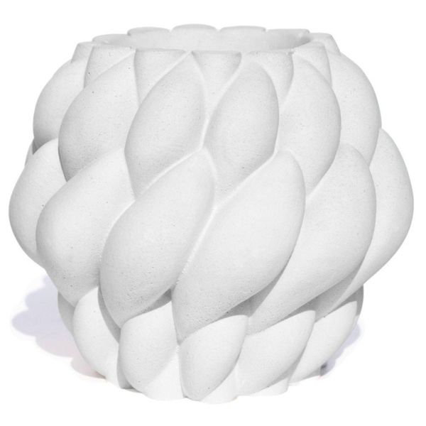 Vaso Decorativo Novelo 13cm Em Cimento Artesanal Sala E Cozinha Branco