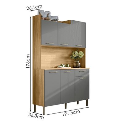 Kit Cozinha 6p 2g 122 Cm Genova Freijo Gris Ktp Freijo Gris