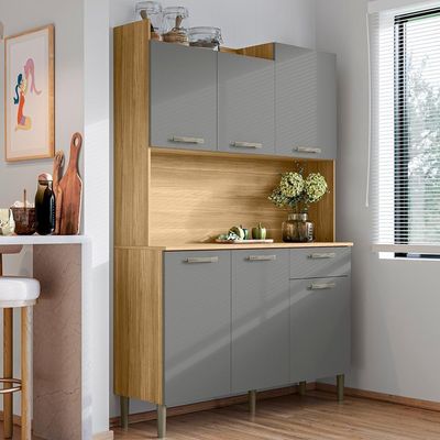 Kit Cozinha 6p 2g 122 Cm Genova Freijo Gris Ktp Freijo Gris