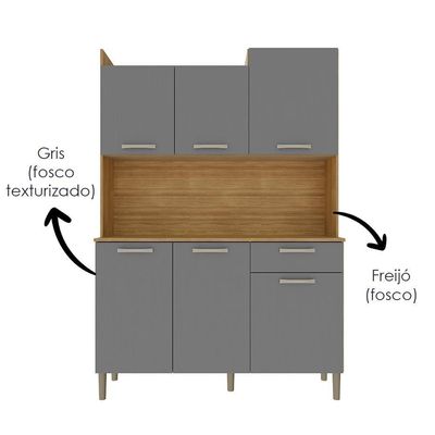 Kit Cozinha 6p 2g 122 Cm Genova Freijo Gris Ktp Freijo Gris