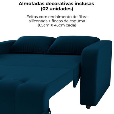 Sofa Cama 2 Lugares 138 Cm Amora New Veludo E433 Azul Milani Store Azul