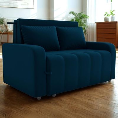 Sofa Cama 2 Lugares 138 Cm Amora New Veludo E433 Azul Milani Store Azul