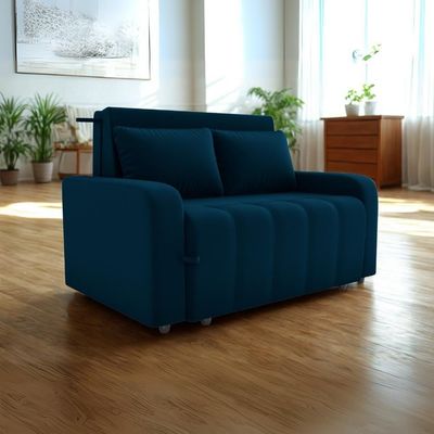 Sofa Cama 2 Lugares 138 Cm Amora New Veludo E433 Azul Milani Store Azul
