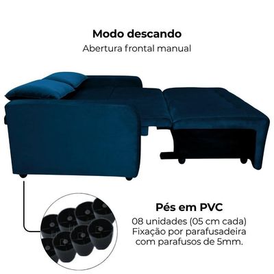 Sofa Cama 2 Lugares 138 Cm Amora New Veludo E433 Azul Milani Store Azul