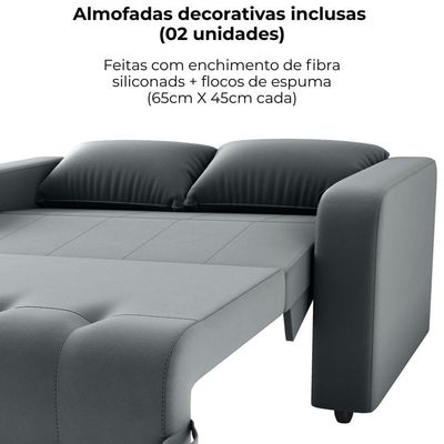 Sofa Cama 2 Lugares 138 Cm Amora New Veludo E425 Cinza Milani Store Cinza