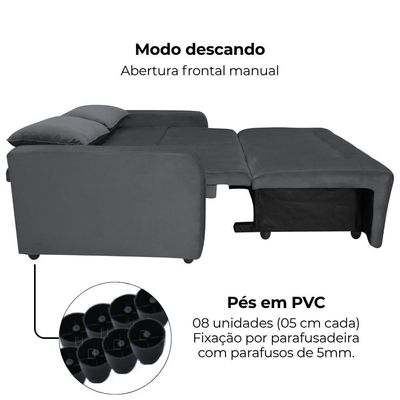 Sofa Cama 2 Lugares 138 Cm Amora New Veludo E425 Cinza Milani Store Cinza
