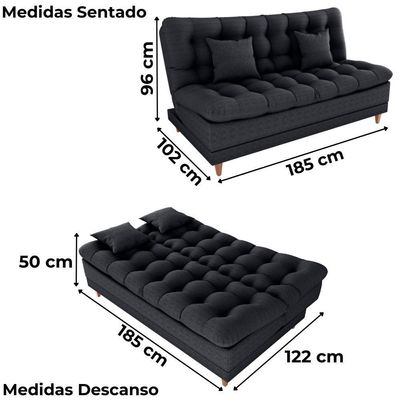 Sofa Cama 2 Lugares 185 Cm Duda Tecido Pompeia G501 Chumbo Milani Store Chumbo