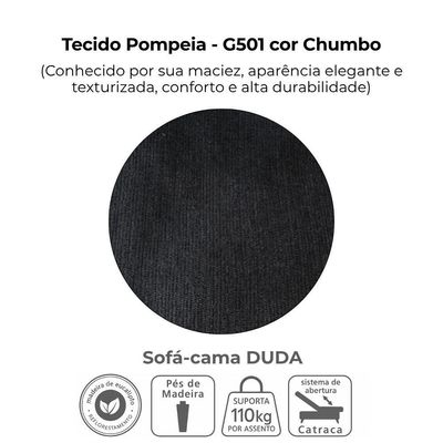 Sofa Cama 2 Lugares 185 Cm Duda Tecido Pompeia G501 Chumbo Milani Store Chumbo