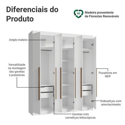 Guarda-roupa Casal 6 Portas Batentes Saturno Madesa
