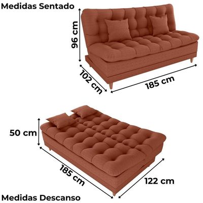 Sofa Cama 2 Lugares 185 Cm Duda Tecido Pompeia G500 Terracota Milani Store Terracota