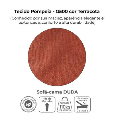 Sofa Cama 2 Lugares 185 Cm Duda Tecido Pompeia G500 Terracota Milani Store Terracota