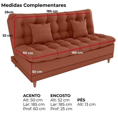 Sofa Cama 2 Lugares 185 Cm Duda Tecido Pompeia G500 Terracota Milani Store Terracota