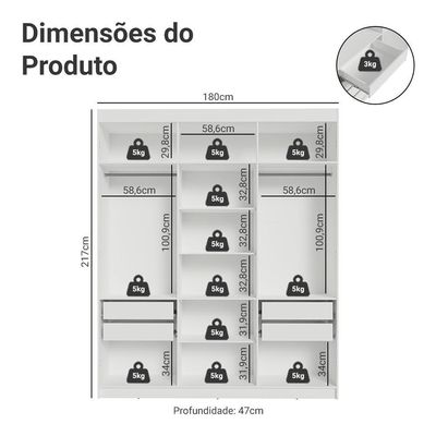 Guarda-roupa Casal  Com Espelho Netuno Madesa Branco/preto