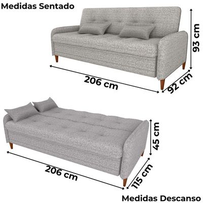 Sofa Cama 2 Lugares 206 Cm Donna Linho Vancouver E483 Bege Milani Store Bege