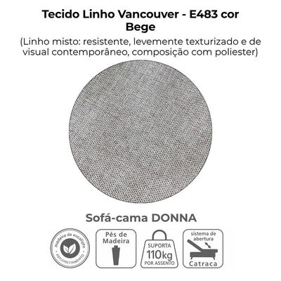 Sofa Cama 2 Lugares 206 Cm Donna Linho Vancouver E483 Bege Milani Store Bege