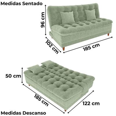 Sofa Cama 2 Lugares 185 Cm Duda Tecido Boucle F494 Oliva Milani Store Oliva