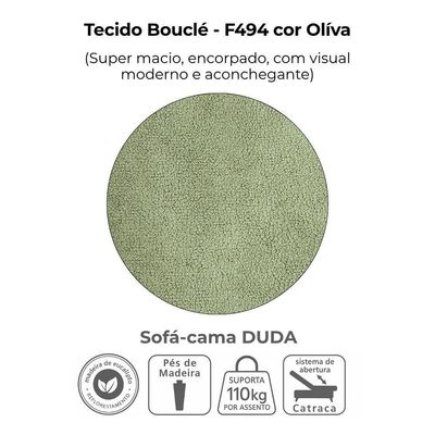 Sofa Cama 2 Lugares 185 Cm Duda Tecido Boucle F494 Oliva Milani Store Oliva