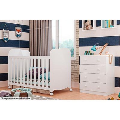 Cômoda Infantil Júnior c/ 4 Gavetas Branco/Amendoa - Peroba