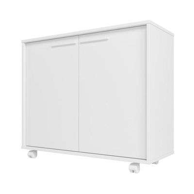 Balcão Em Mdp Com 2 Portas 2 Prateleiras E 4 Pés Com Rodízios Brv Móveis Branco