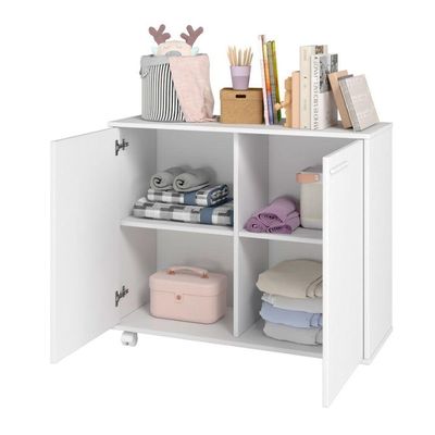 Balcão Em Mdp Com 2 Portas 2 Prateleiras E 4 Pés Com Rodízios Brv Móveis Branco