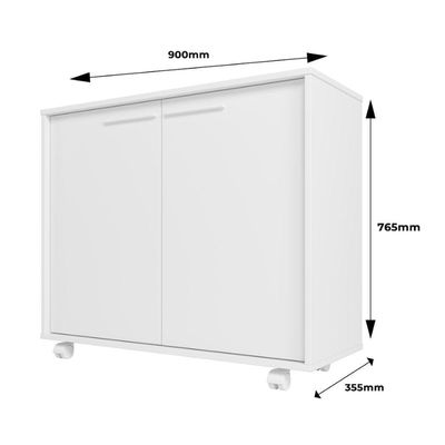 Balcão Em Mdp Com 2 Portas 2 Prateleiras E 4 Pés Com Rodízios Brv Móveis Branco