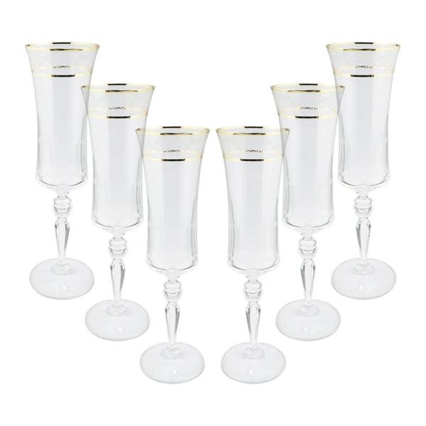 Jogo de taças champanhe cristal ecológico Bohemia Grace 190ml 6 peças ouro rim