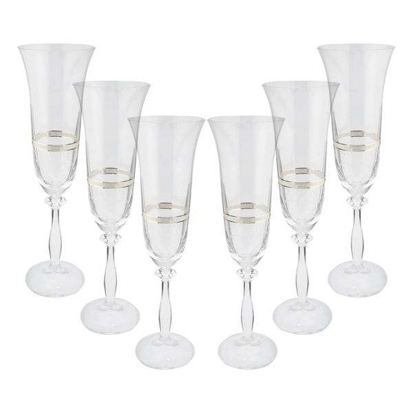 Jogo de taças champanhe cristal ecológico Bohemia Angela 190ml 6 peças prata rim