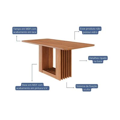 Mesa p/ Cozinha Ariela c/ Tampo Madeirado 180x90cm Cinamomo - Cimol