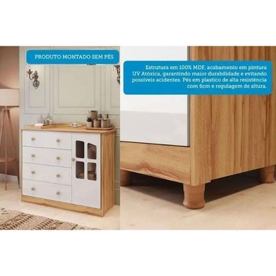 Cômoda Bebê Elô c/ 1 Porta Cristal e 4 Gavetas Branco - Peroba
