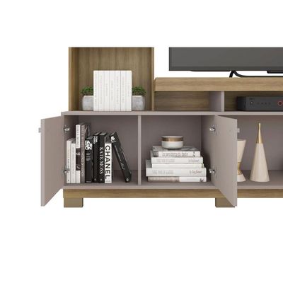 Rack Bancada c/ Painel p/ TV até 70 Pol Formosa Nicho e Pés 210x207cm Freijo/Off White - Caemmun