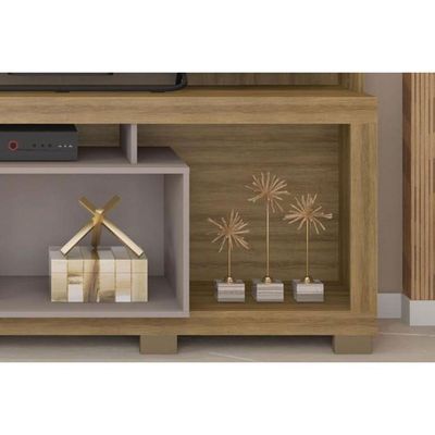 Rack Bancada c/ Painel p/ TV até 70 Pol Formosa Nicho e Pés 210x207cm Freijo/Off White - Caemmun