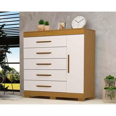 Cômoda Solteiro Rayane 1 Porta e 5 Gavetas c/ Sapateira Cinamomo/Off White - ACP