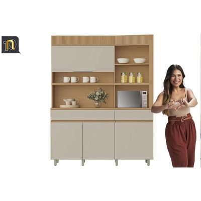 Cozinha Compacta Realeza c/ 4 Portas 5 Nichos e 2 Gavetas 160cm Carvalho/Greice - Nesher